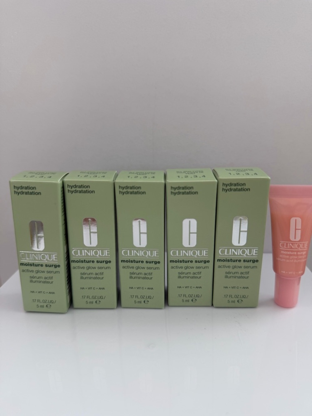 5 pcs x Clinique Moisture Surge Active Glow Serum 5ml each, New in Box